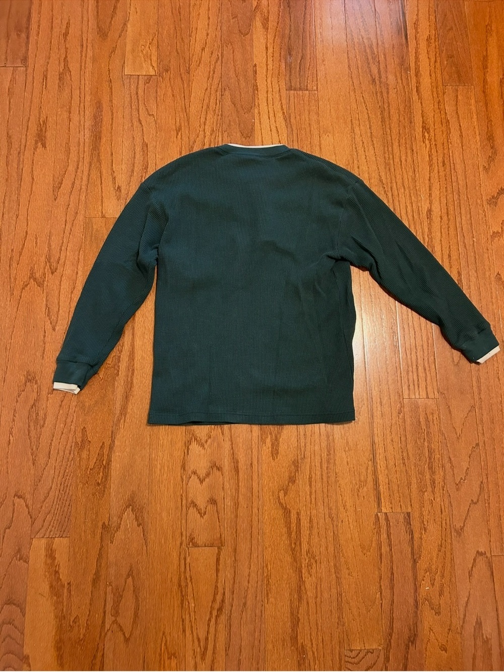 Vintage Premier International Dark Green Thermal Henley Long Sleeve Cozy Top M - Picture 3 of 6